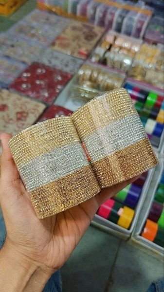Premium Designer Bangles Combo Box in Golden Silver and White Stone Fashion Accessories Wholesale