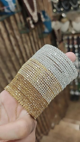 Premium Designer Bangles Combo Box in Golden Silver and White Stone Fashion Accessories Wholesale