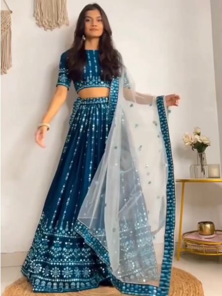 Premium Designer Blue Embroidery with Sequence Lehenga Choli  