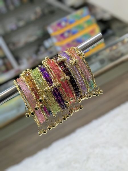 Premium Designer Glass Bangles Set with Gold Ghungroo at Wholesale Rate Fashion Accessories Wholesale