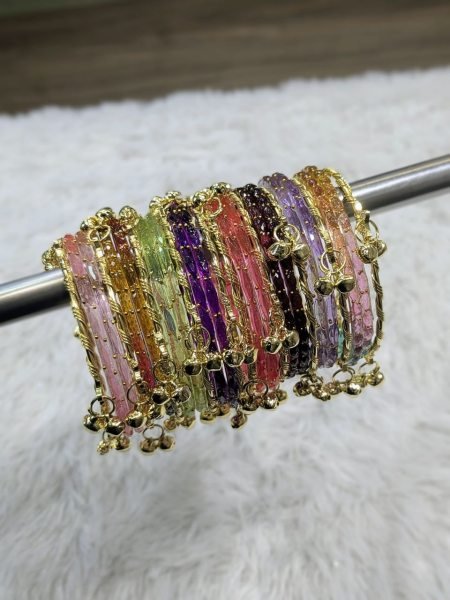 Premium Designer Glass Bangles Set with Gold Ghungroo at Wholesale Rate Fashion Accessories Wholesale