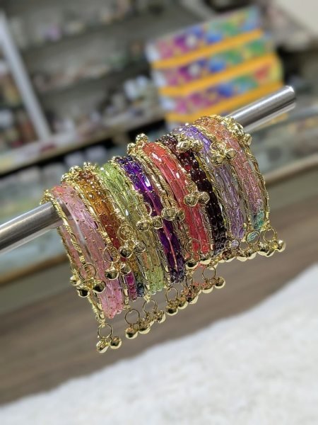 Premium Designer Glass Bangles Set with Gold Ghungroo at Wholesale Rate Fashion Accessories Wholesale