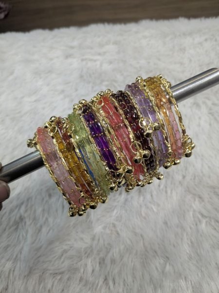 Premium Designer Glass Bangles Set with Gold Ghungroo at Wholesale Rate Fashion Accessories Wholesale