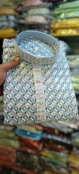 Premium Designer Kurta Pyjama Set for Men Heavy Embroidery Work with Self Lehariya   Sequence Work Ready to Wear at Wholesale Price Kurta Pajama Wholesale