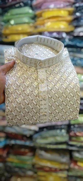 Premium Designer Kurta Pyjama Set for Men Heavy Embroidery Work with Self Lehariya   Sequence Work Ready to Wear at Wholesale Price Kurta Pajama Wholesale