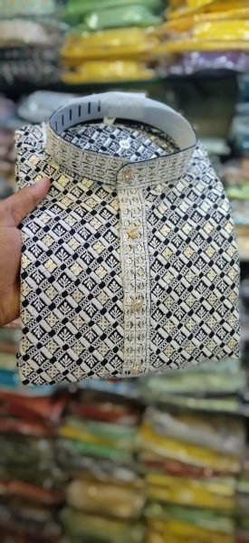 Premium Designer Kurta Pyjama Set for Men Heavy Embroidery Work with Self Lehariya   Sequence Work Ready to Wear at Wholesale Price Kurta Pajama Wholesale