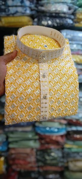 Premium Designer Kurta Pyjama Set for Men Heavy Embroidery Work with Self Lehariya   Sequence Work Ready to Wear at Wholesale Price Kurta Pajama Wholesale