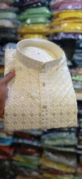 Premium Designer Kurta Pyjama Set for Men Heavy Embroidery Work with Self Lehariya   Sequence Work Ready to Wear at Wholesale Price Kurta Pajama Wholesale