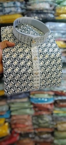 Premium Designer Kurta Pyjama Set for Men Heavy Embroidery Work with Self Lehariya   Sequence Work Ready to Wear at Wholesale Price Kurta Pajama Wholesale