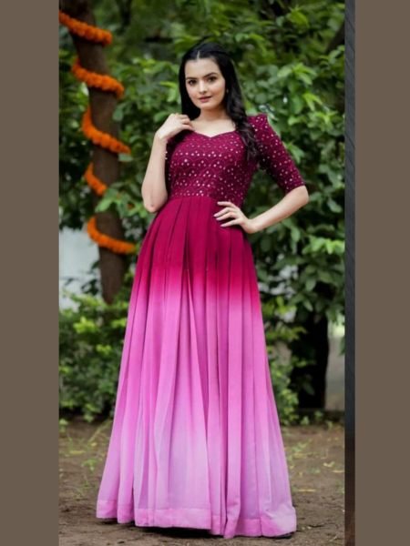 Wine Georgette Wedding Lehenga Kameez AM123C - Suryavansi Creation - 4268074