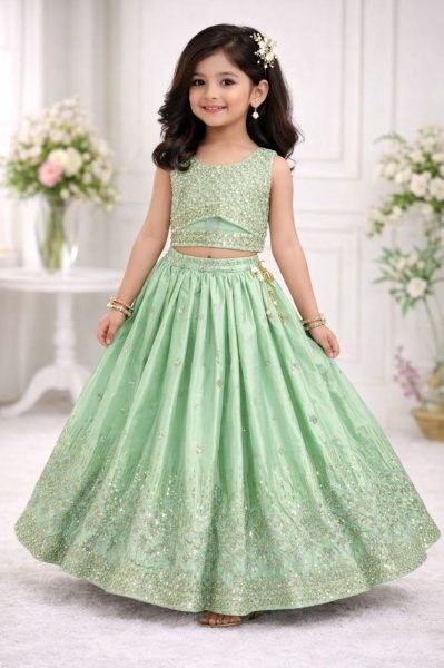 Premium Embroidered Mint Green Net Lehenga Choli Set Designed For Festive Wear Girls Wear