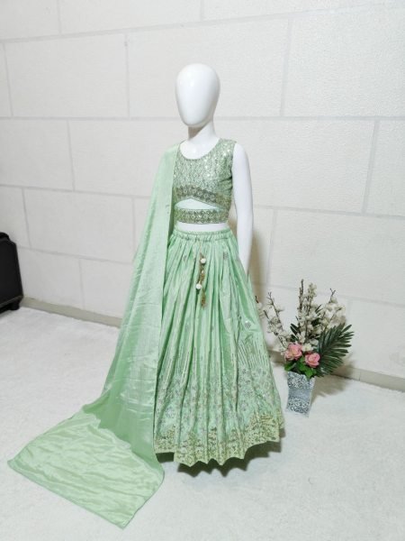 Premium Embroidered Mint Green Net Lehenga Choli Set Designed For Festive Wear Girls Wear