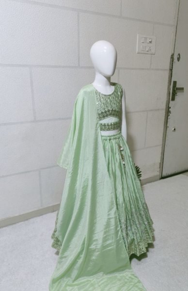 Premium Embroidered Mint Green Net Lehenga Choli Set Designed For Festive Wear Girls Wear