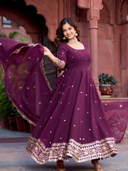 Premium Ethnic Gown with Pant & Dupatta Fully Stitched Anarkali Look for Partywear Kurtis
