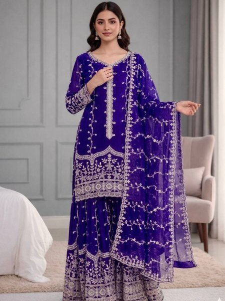 Premium Fendy Silk Embroidered Plazzo suit For Eid Festive Ready-Made Collection Ready To Wear Suit