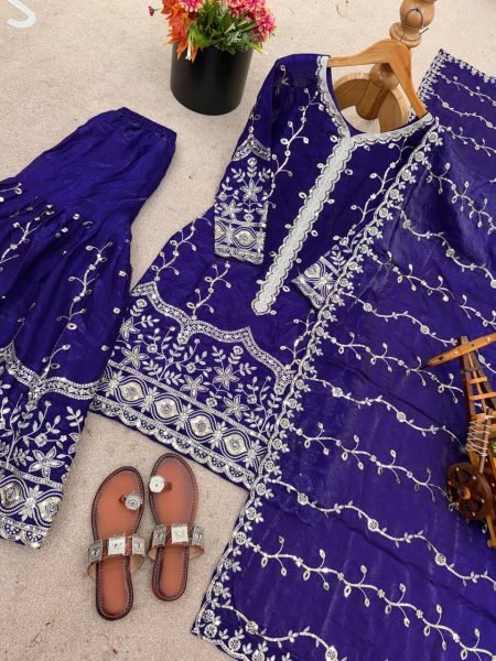 Premium Fendy Silk Embroidered Plazzo suit For Eid Festive Ready-Made Collection Ready To Wear Collection