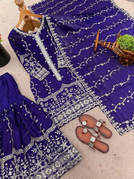 Premium Fendy Silk Embroidered Plazzo suit For Eid Festive Ready-Made Collection Ready To Wear Collection