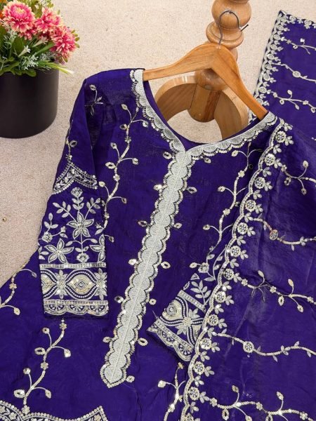 Premium Fendy Silk Embroidered Plazzo suit For Eid Festive Ready-Made Collection Ready To Wear Collection