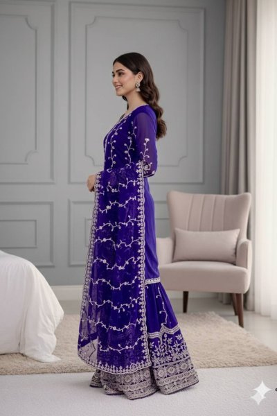 Premium Fendy Silk Embroidered Plazzo suit For Eid Festive Ready-Made Collection Ready To Wear Collection