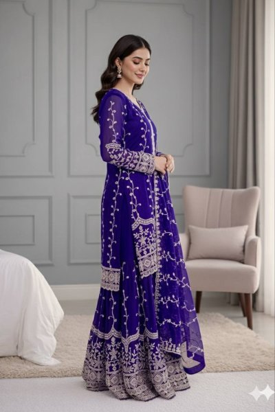 Premium Fendy Silk Embroidered Plazzo suit For Eid Festive Ready-Made Collection Ready To Wear Collection