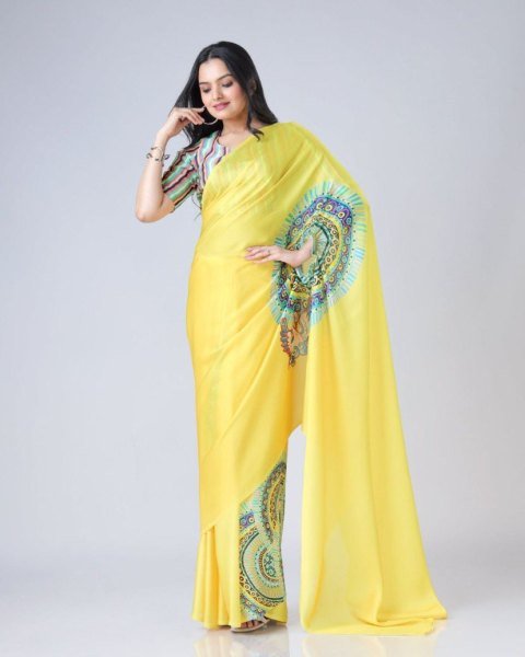 New Collection Premium Floral Print Ready to Wear Saree with Satin Georgette Fabric 