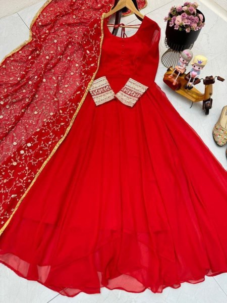 Premium Fox Georgette  Anarkali Gown With Dupatta  Ready To Wear Collection