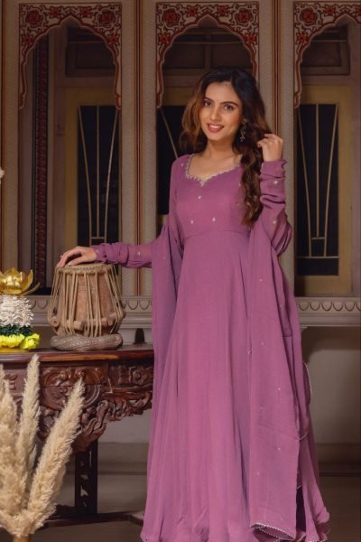 Premium Fox Georgette Anarkali Gown with Beads Handwork and with Matching Dupatta for Women Anarkali Kurtis 
