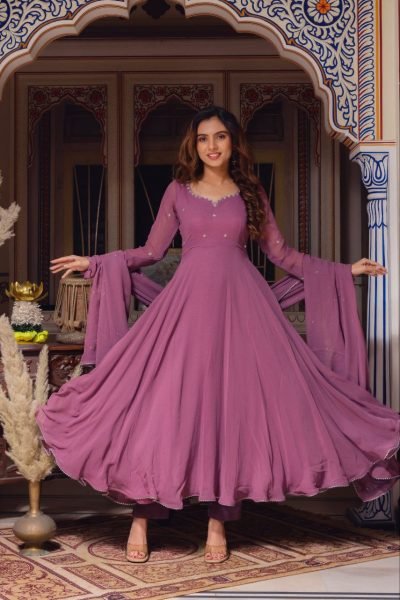 Premium Fox Georgette Anarkali Gown with Beads Handwork and with Matching Dupatta for Women Anarkali Kurtis 