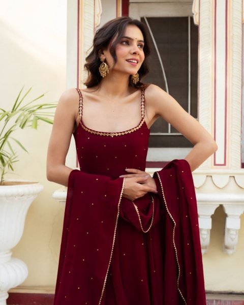 Premium Fox Georgette Anarkali Gown with Gold Handwork and Dupatta for Women Wedding Wear Georgette Kurti 