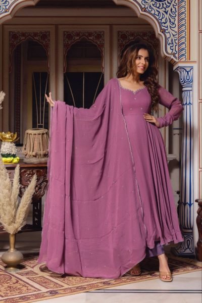 Premium Fox Georgette Anarkali Gown with Beads Handwork and with Matching Dupatta for Women Anarkali Kurtis 