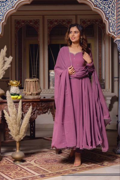 Premium Fox Georgette Anarkali Gown with Beads Handwork and with Matching Dupatta for Women Anarkali Kurtis 