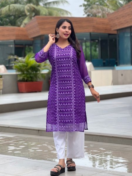Premium Georgette Chikankari Kurti Multi Colors Elegant Ethnic Wear for Global Fashion Kurtis