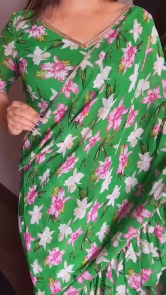 Premium Georgette Floral Draped Saree  Ready To Wear Saree 