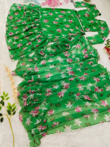 Premium Georgette Floral Draped Saree  Ready To Wear Saree 