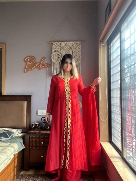Premium Red Georgette Suit With Beautiful Velvet Pure Hand Work  Ready To Wear Collection