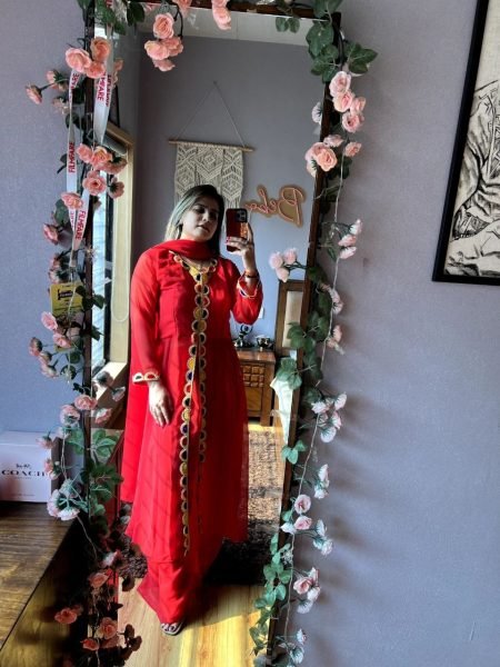 Premium Red Georgette Suit With Beautiful Velvet Pure Hand Work  Ready To Wear Collection