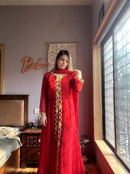 Premium Red Georgette Suit With Beautiful Velvet Pure Hand Work  Ready To Wear Collection
