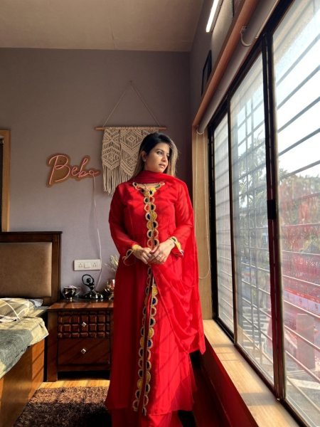 Premium Red Georgette Suit With Beautiful Velvet Pure Hand Work  Ready To Wear Collection