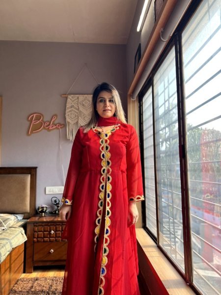 Premium Red Georgette Suit With Beautiful Velvet Pure Hand Work  Ready To Wear Collection