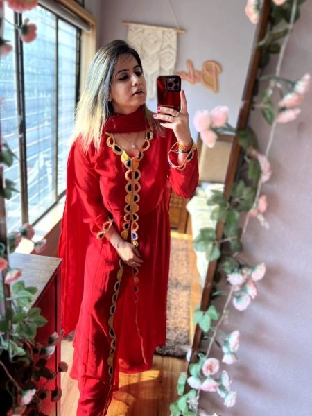 Premium Red Georgette Suit With Beautiful Velvet Pure Hand Work  Ready To Wear Collection
