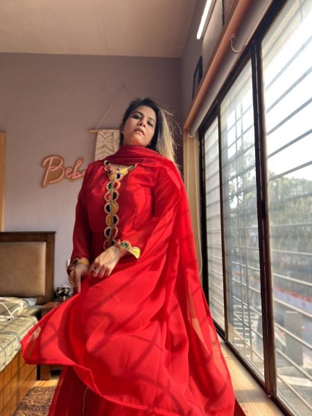 Premium Red Georgette Suit With Beautiful Velvet Pure Hand Work  Ready To Wear Collection