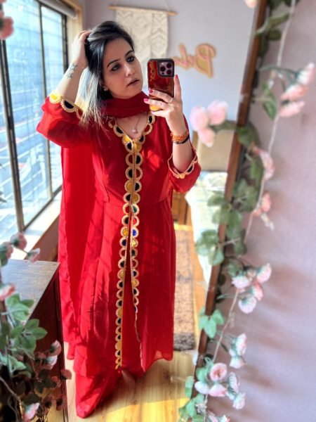 Premium Red Georgette Suit With Beautiful Velvet Pure Hand Work  Ready To Wear Collection