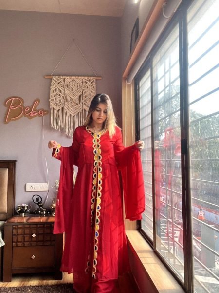 Premium Red Georgette Suit With Beautiful Velvet Pure Hand Work  Ready To Wear Collection