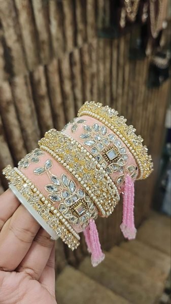 Premium Gotta Patti Golden Stone Moti Bangles Set for Women Fashion Accessories Wholesale