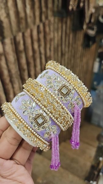 Premium Gotta Patti Golden Stone Moti Bangles Set for Women Fashion Accessories Wholesale
