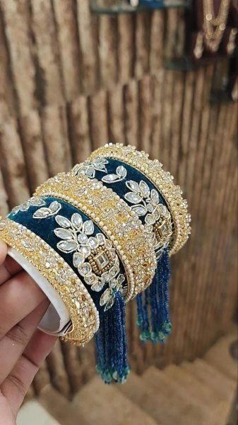 Premium Gotta Patti Golden Stone Moti Bangles Set for Women Fashion Accessories Wholesale