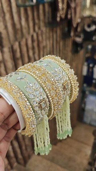 Premium Gotta Patti Golden Stone Moti Bangles Set for Women Fashion Accessories Wholesale