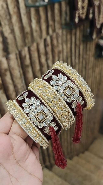 Premium Gotta Patti Golden Stone Moti Bangles Set for Women Fashion Accessories Wholesale