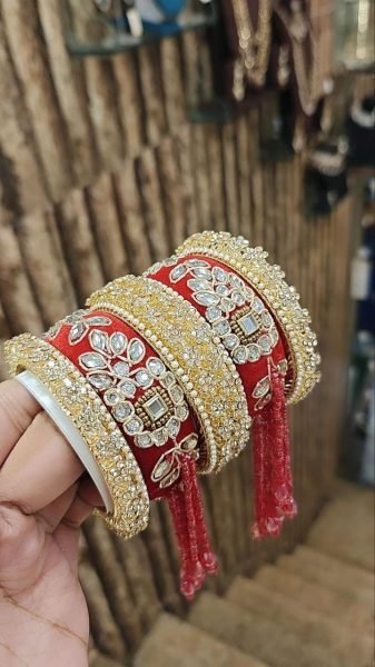 Premium Gotta Patti Golden Stone Moti Bangles Set for Women Fashion Accessories Wholesale