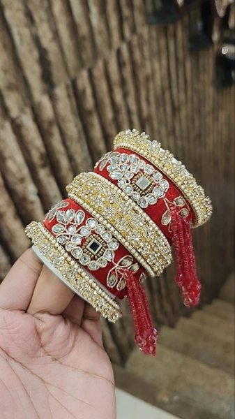 Premium Gotta Patti Golden Stone Moti Bangles Set for Women Fashion Accessories Wholesale